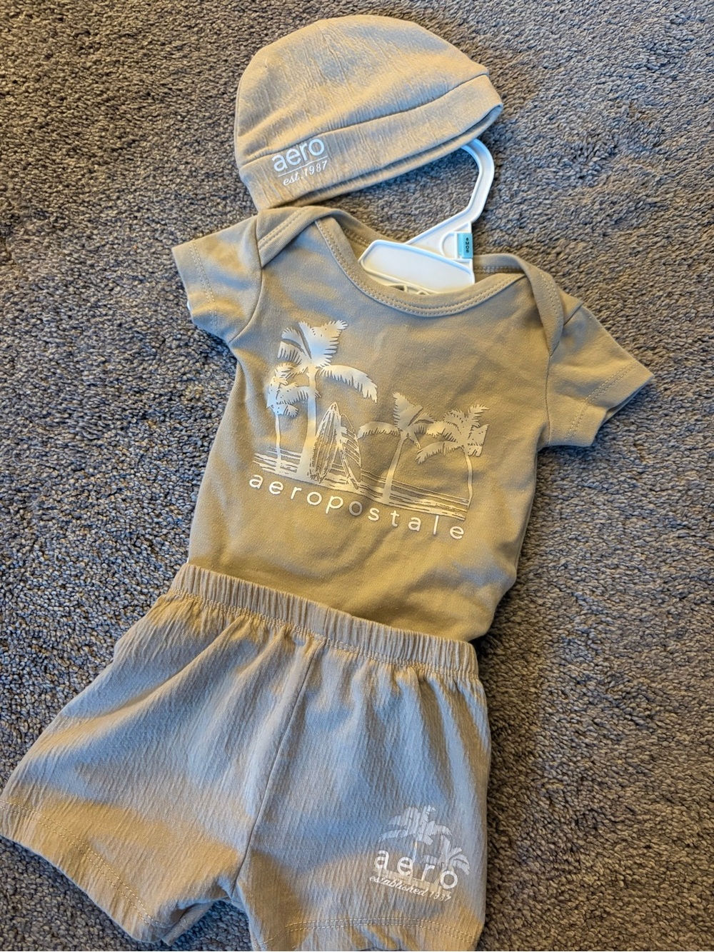 Aeropostale Beige Palm-Print Baby One-Piece with Hat